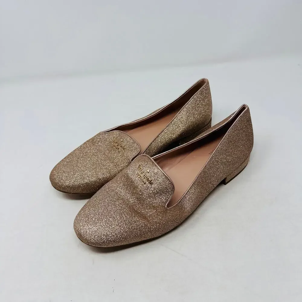 Kate Spade New York Gold Glitter Loafers Slip-On‎ Flats Party Shoes 10B